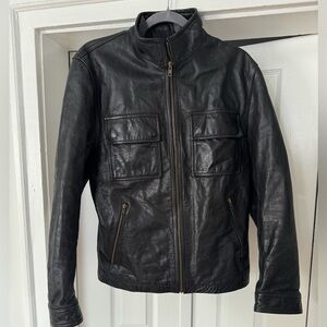 100% LEATHER Men's Black Leather Zip-Up Jacket - Gorgeous!